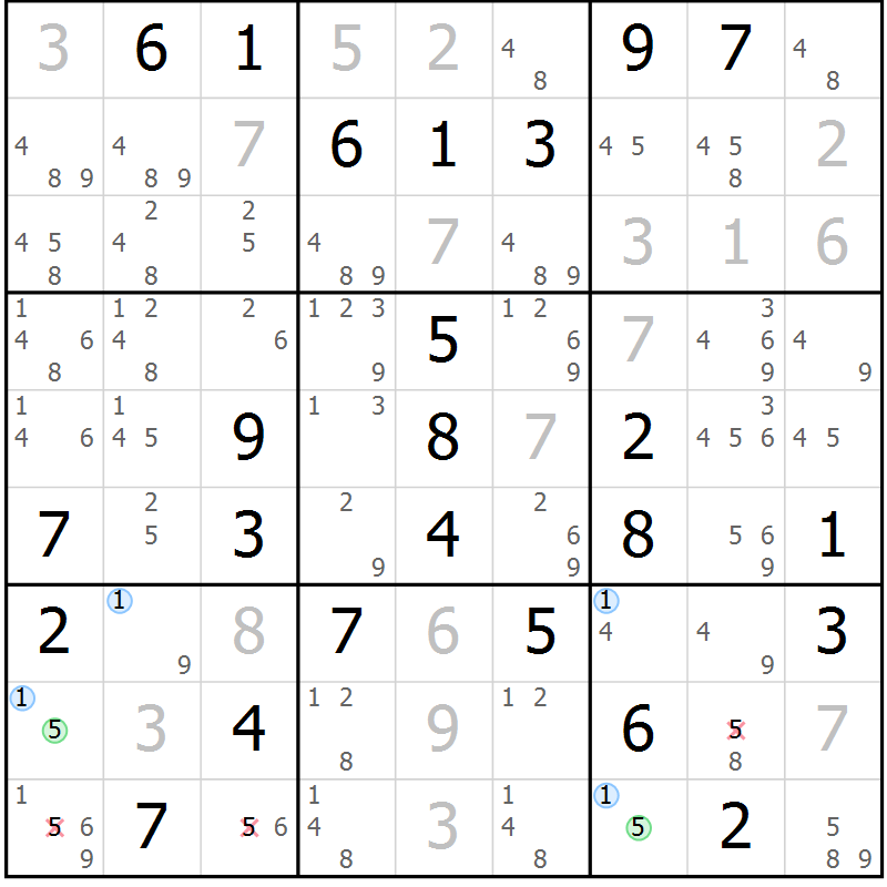 Position des candidats pour la solution de la Gr 42 page 45 du magazine de sudoku Maestro n° 094