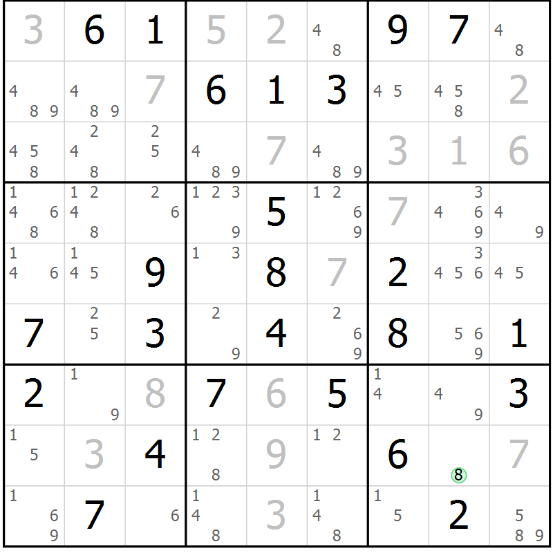 Position des candidats pour la solution de la Gr 42 page 45 du magazine de sudoku Maestro n° 094
