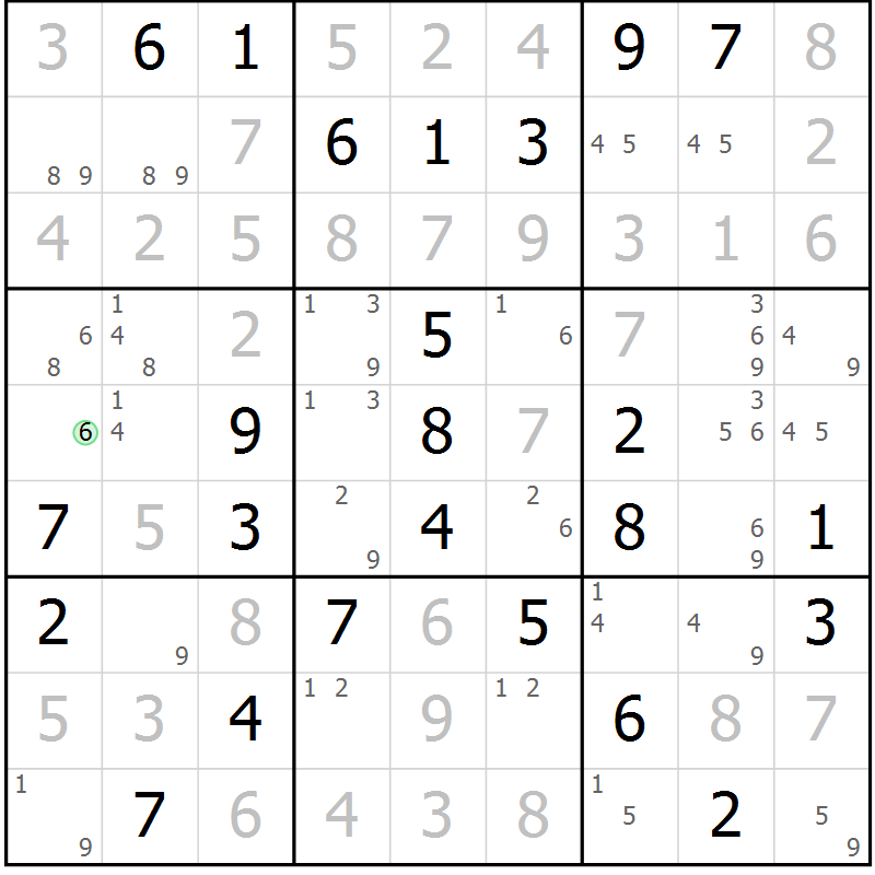 Position des candidats pour la solution de la Gr 42 page 45 du magazine de sudoku Maestro n° 094