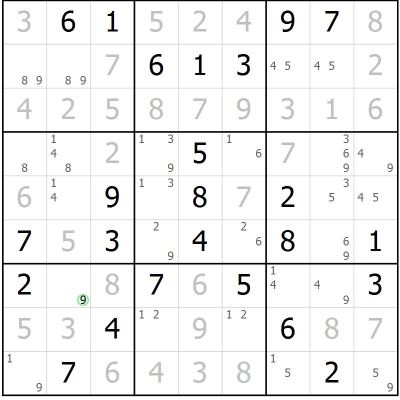 Position des candidats pour la solution de la Gr 42 page 45 du magazine de sudoku Maestro n° 094
