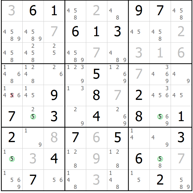 Position des candidats pour la solution de la Gr 42 page 45 du magazine de sudoku Maestro n° 094