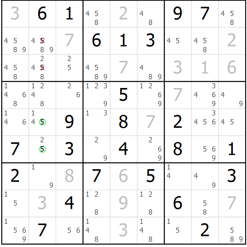 Position des candidats pour la solution de la Gr 42 page 45 du magazine de sudoku Maestro n° 094