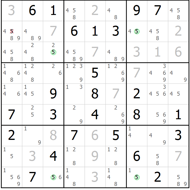 Position des candidats pour la solution de la Gr 42 page 45 du magazine de sudoku Maestro n° 094
