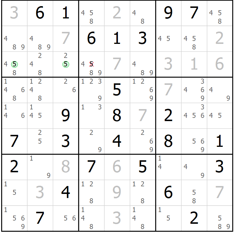 Position des candidats pour la solution de la Gr 42 page 45 du magazine de sudoku Maestro n° 094
