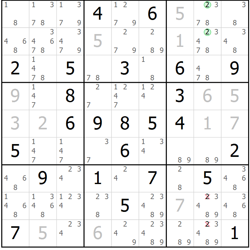 Position des candidats pour la solution de la Gr 43 page 46 du magazine de sudoku Maestro n° 094