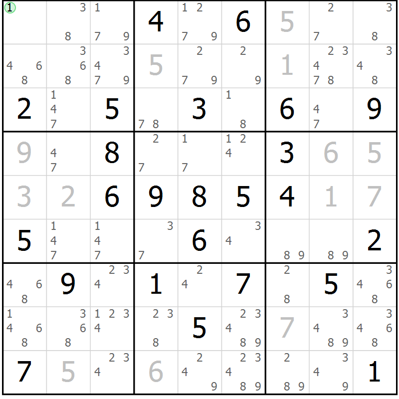 Position des candidats pour la solution de la Gr 43 page 46 du magazine de sudoku Maestro n° 094