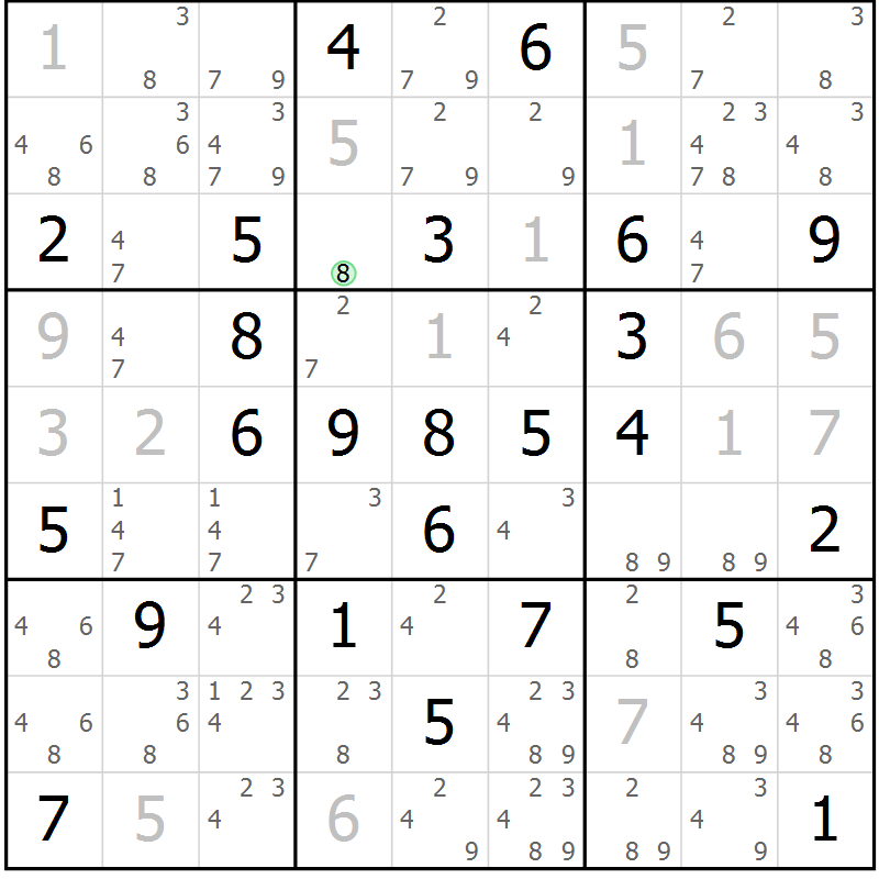Position des candidats pour la solution de la Gr 43 page 46 du magazine de sudoku Maestro n° 094