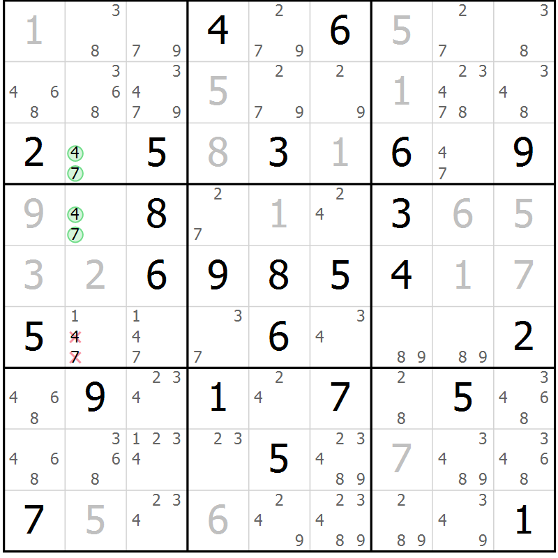 Position des candidats pour la solution de la Gr 43 page 46 du magazine de sudoku Maestro n° 094