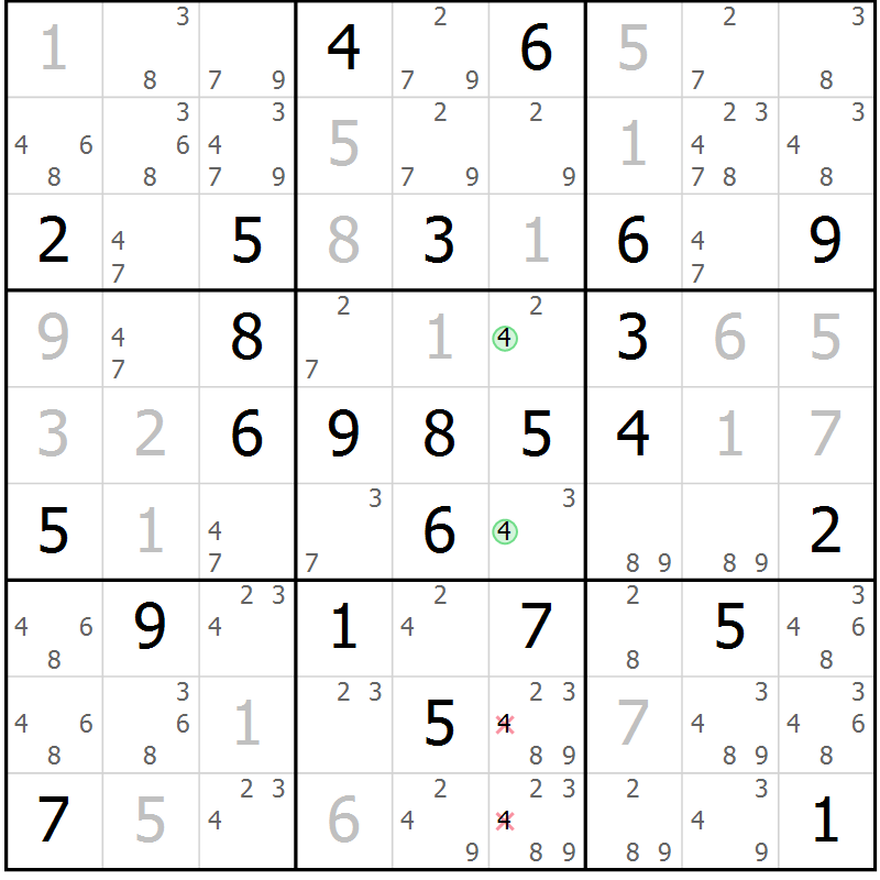 Position des candidats pour la solution de la Gr 43 page 46 du magazine de sudoku Maestro n° 094
