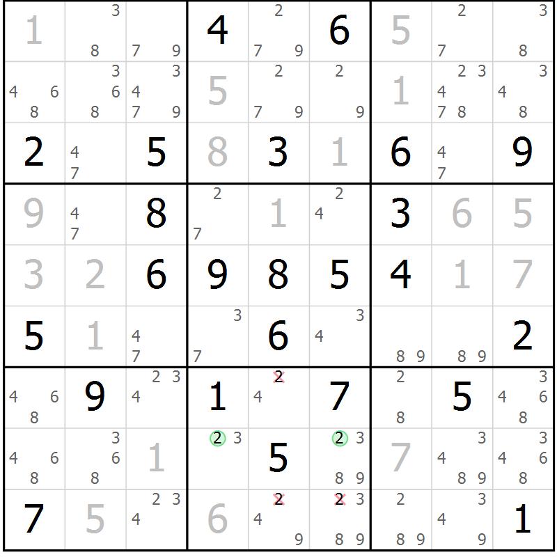 Position des candidats pour la solution de la Gr 43 page 46 du magazine de sudoku Maestro n° 094