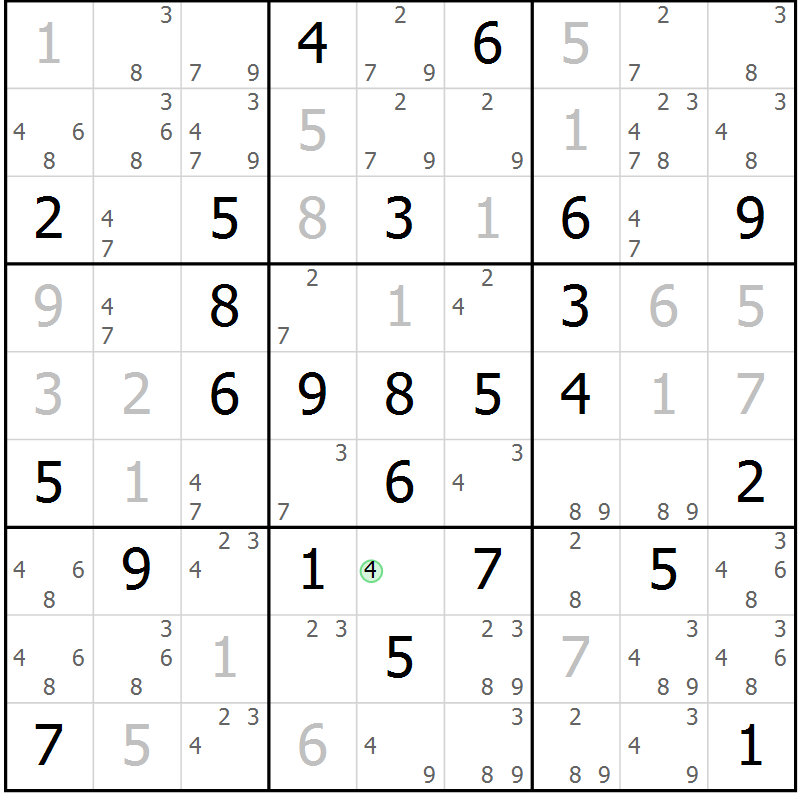 Position des candidats pour la solution de la Gr 43 page 46 du magazine de sudoku Maestro n° 094