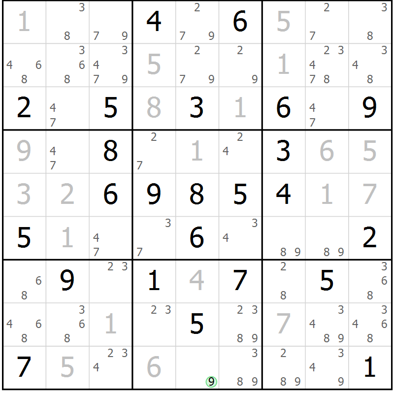 Position des candidats pour la solution de la Gr 43 page 46 du magazine de sudoku Maestro n° 094