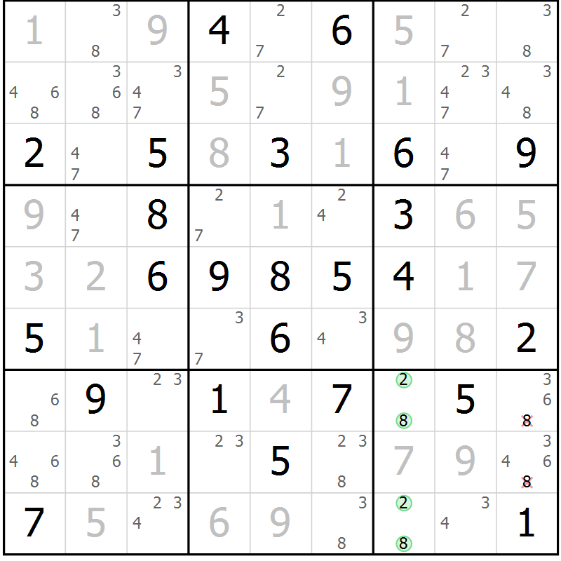 Position des candidats pour la solution de la Gr 43 page 46 du magazine de sudoku Maestro n° 094