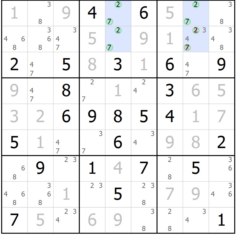 Position des candidats pour la solution de la Gr 43 page 46 du magazine de sudoku Maestro n° 094