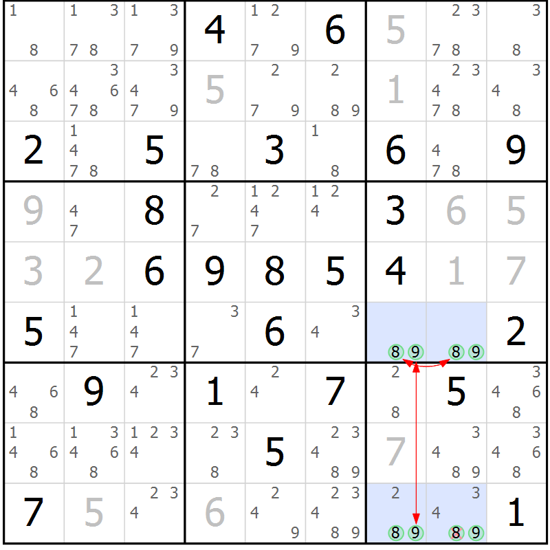 Position des candidats pour la solution de la Gr 43 page 46 du magazine de sudoku Maestro n° 094