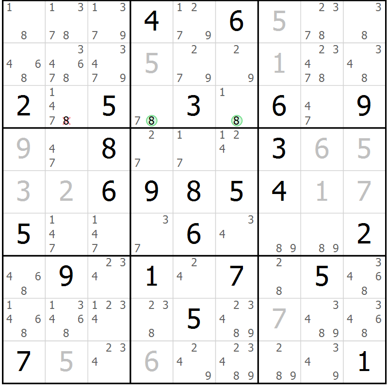 Position des candidats pour la solution de la Gr 43 page 46 du magazine de sudoku Maestro n° 094