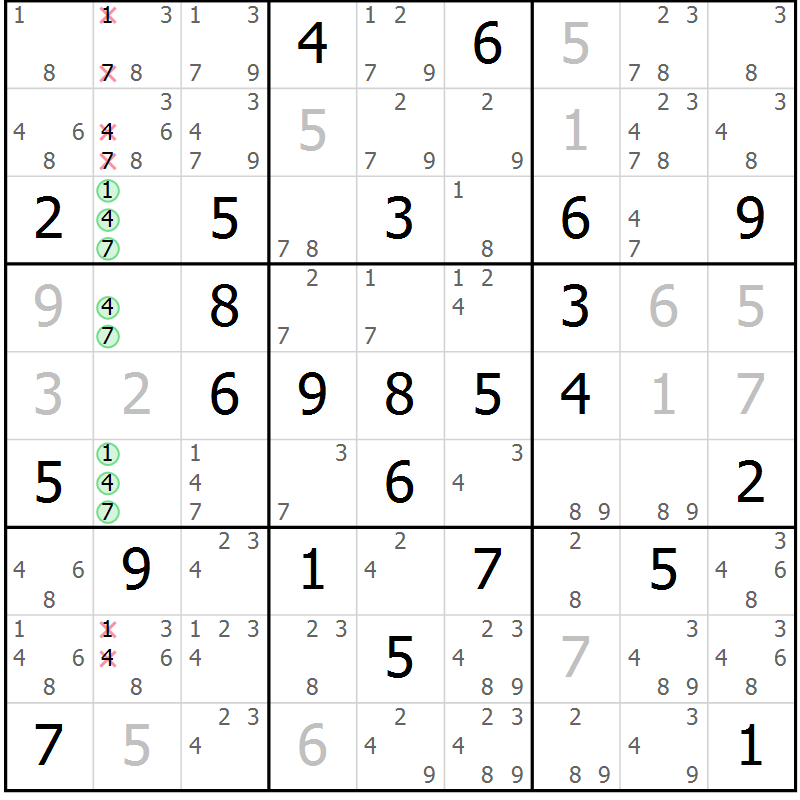 Position des candidats pour la solution de la Gr 43 page 46 du magazine de sudoku Maestro n° 094