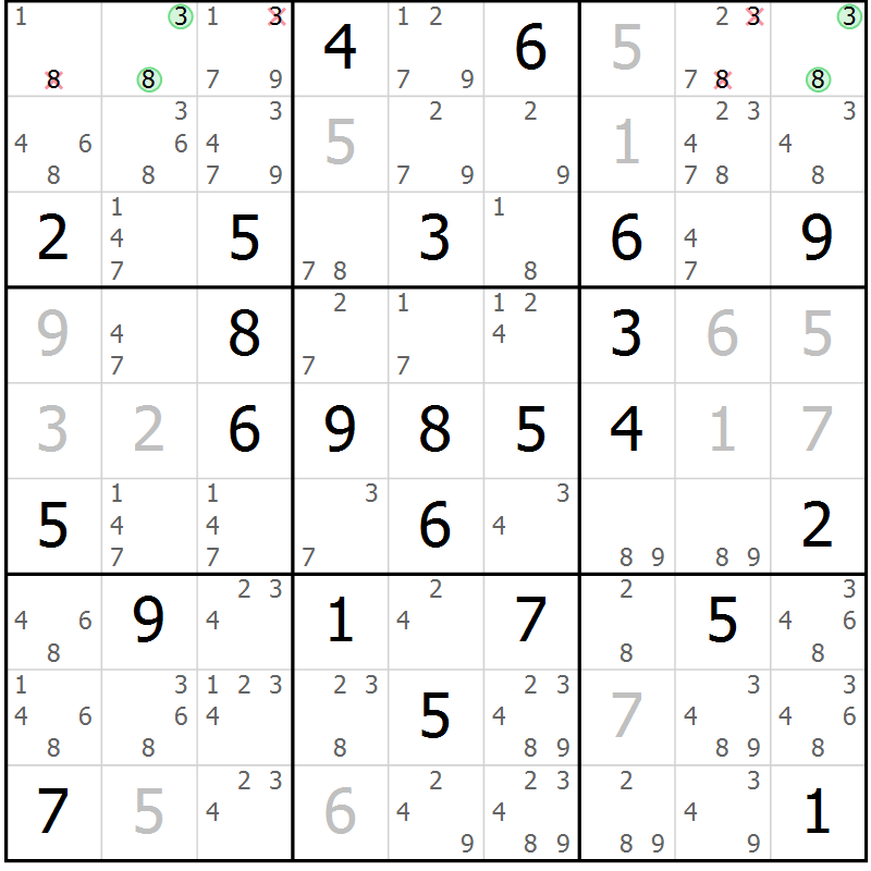 Position des candidats pour la solution de la Gr 43 page 46 du magazine de sudoku Maestro n° 094