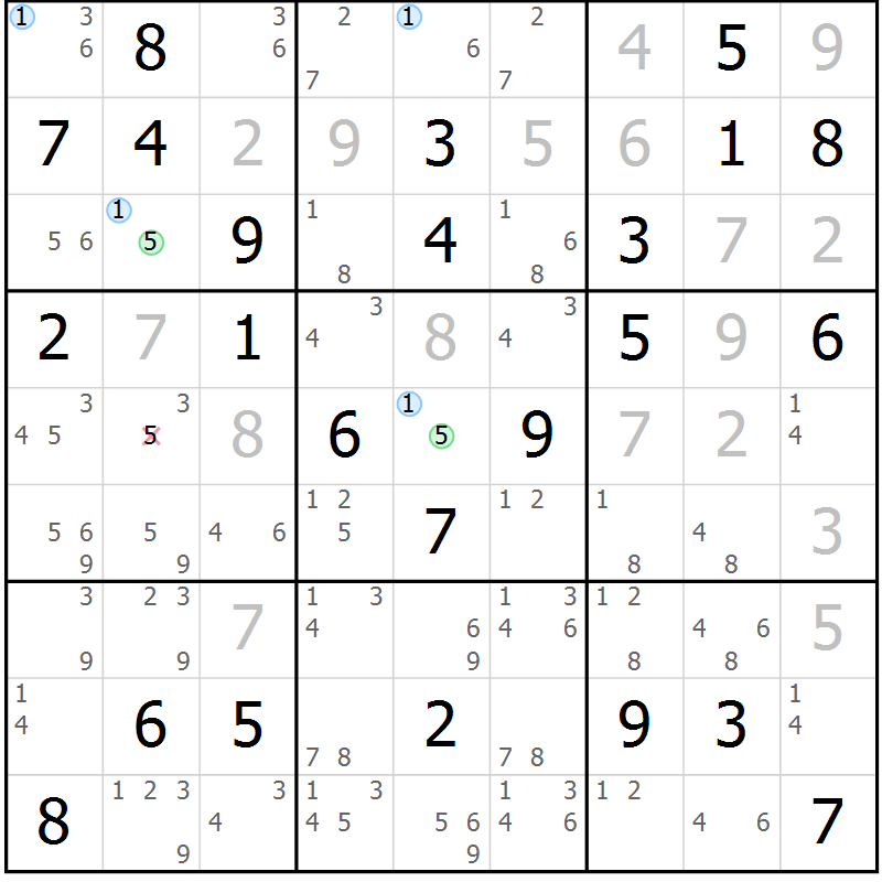 Position des candidats pour la solution de la Gr 44 page 47 du magazine de sudoku Maestro n° 094