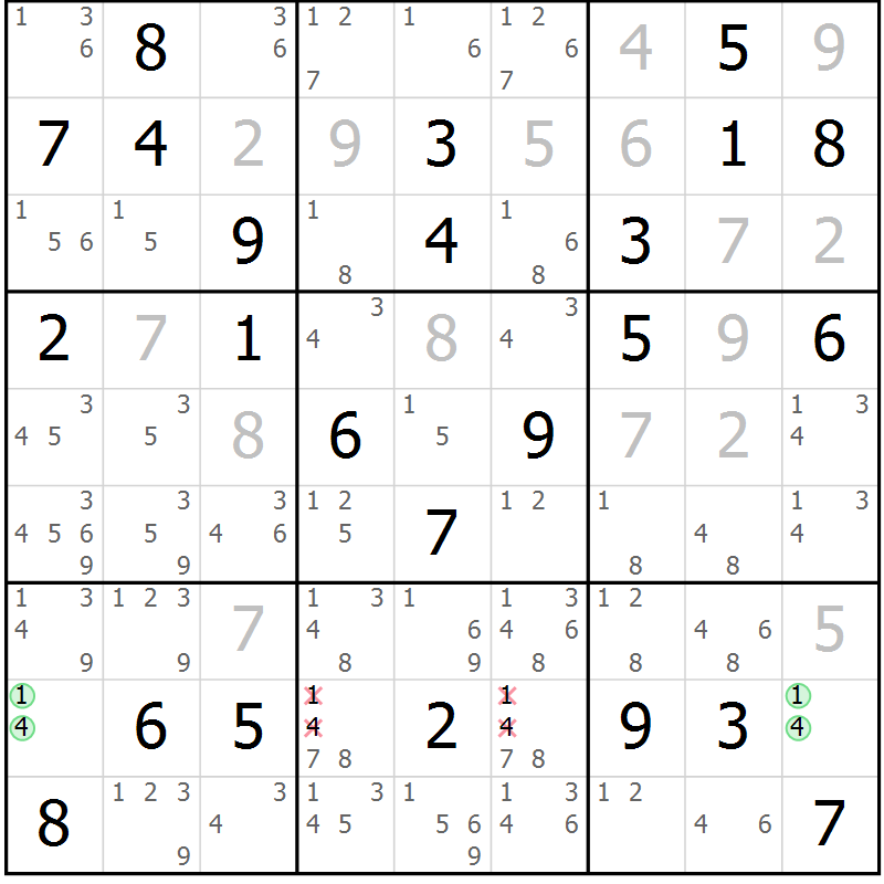 Position des candidats pour la solution de la Gr 44 page 47 du magazine de sudoku Maestro n° 094