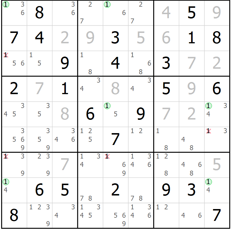 Position des candidats pour la solution de la Gr 44 page 47 du magazine de sudoku Maestro n° 094