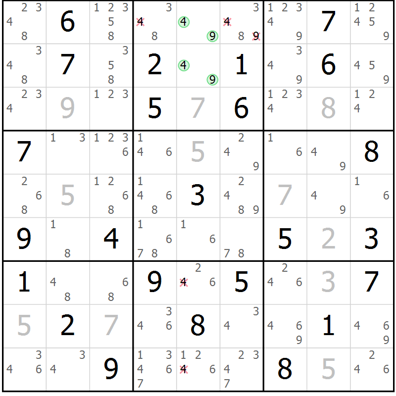 Position des candidats pour la solution de la Gr 45 page 48 du magazine de sudoku Maestro n° 094