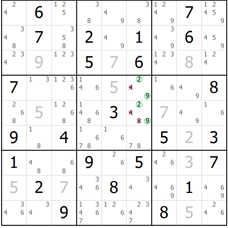 Position des candidats pour la solution de la Gr 45 page 48 du magazine de sudoku Maestro n° 094