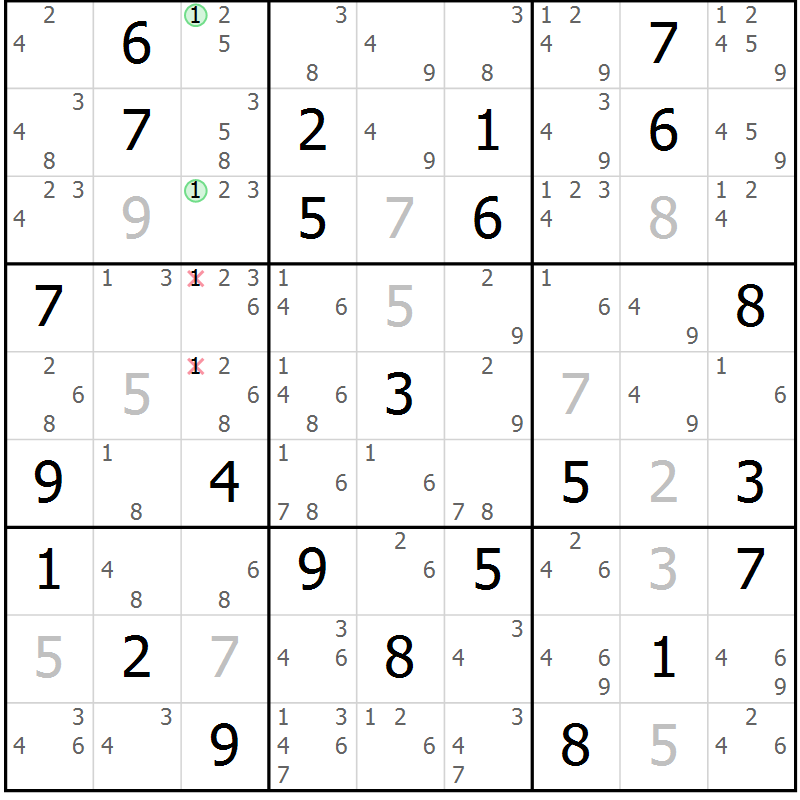 Position des candidats pour la solution de la Gr 45 page 48 du magazine de sudoku Maestro n° 094