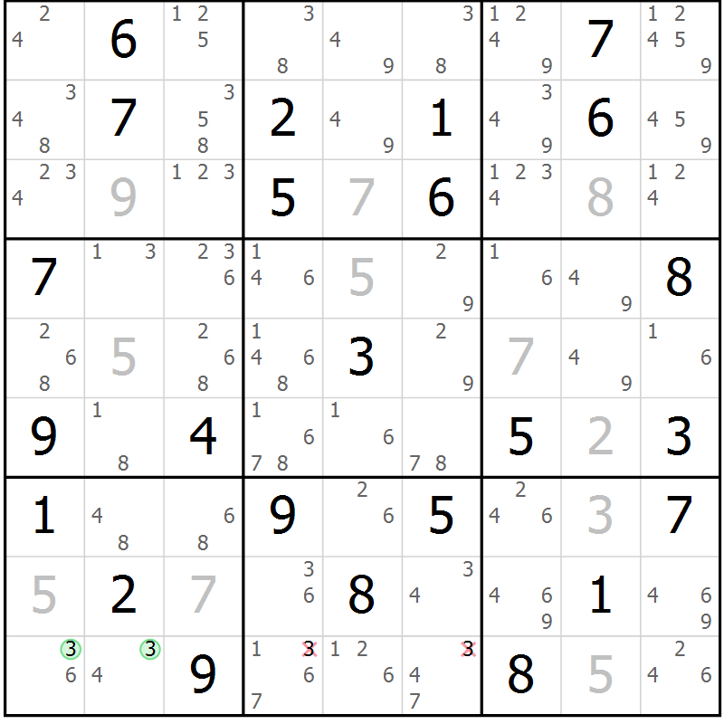 Position des candidats pour la solution de la Gr 45 page 48 du magazine de sudoku Maestro n° 094