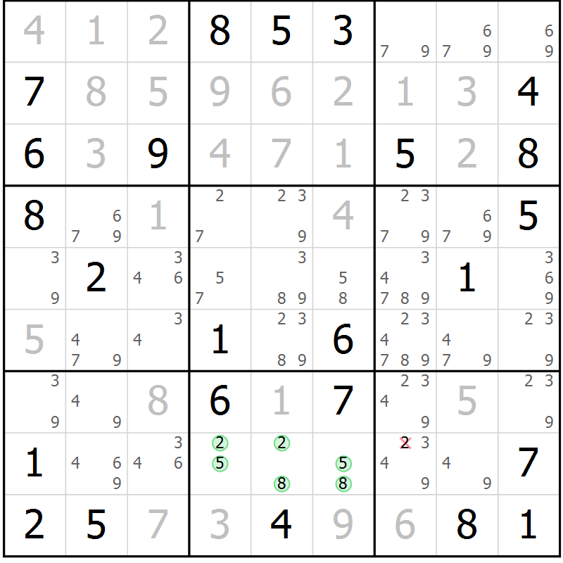 Position des candidats pour la solution de la Gr 46 page 49 du magazine de sudoku Maestro n° 094