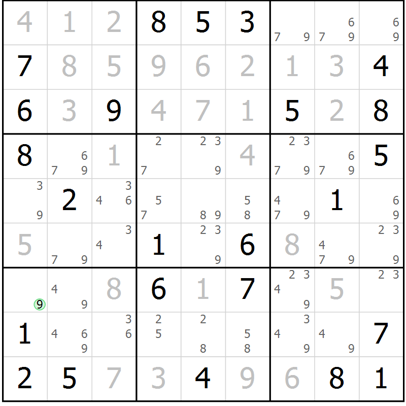 Position des candidats pour la solution de la Gr 46 page 49 du magazine de sudoku Maestro n° 094