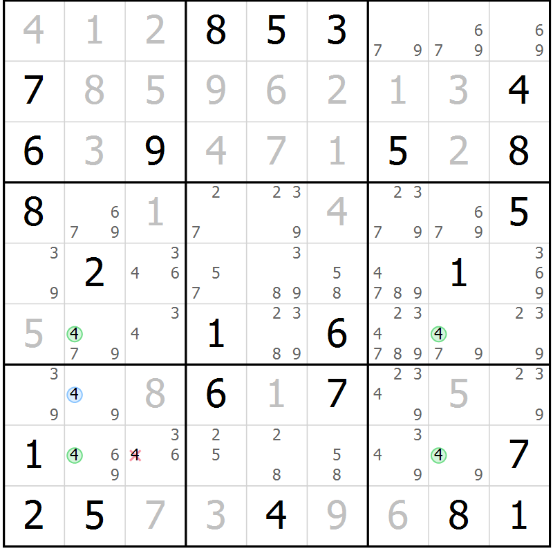 Position des candidats pour la solution de la Gr 46 page 49 du magazine de sudoku Maestro n° 094