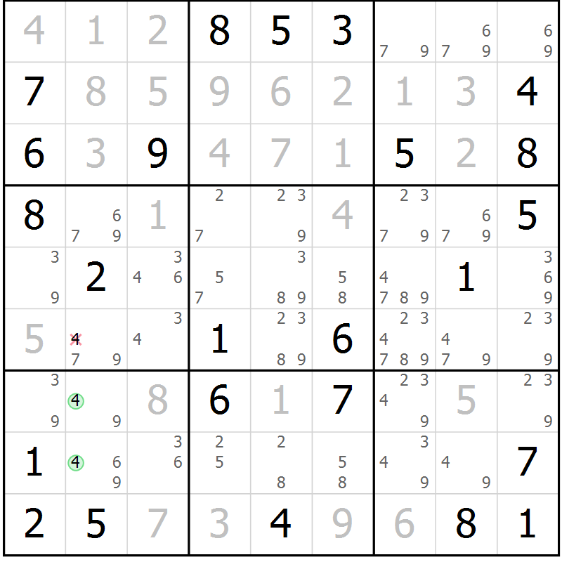 Position des candidats pour la solution de la Gr 46 page 49 du magazine de sudoku Maestro n° 094