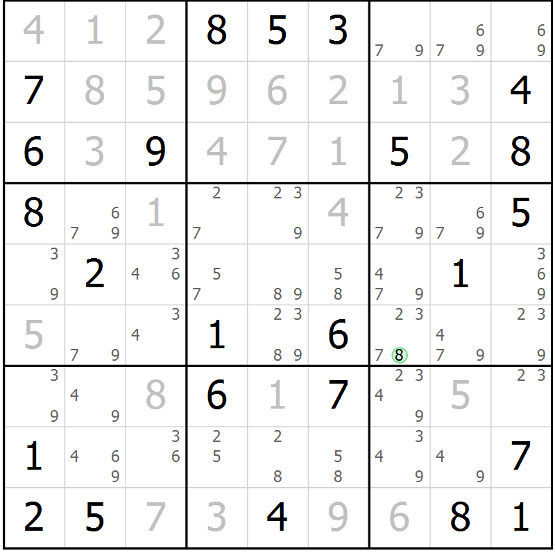Position des candidats pour la solution de la Gr 46 page 49 du magazine de sudoku Maestro n° 094