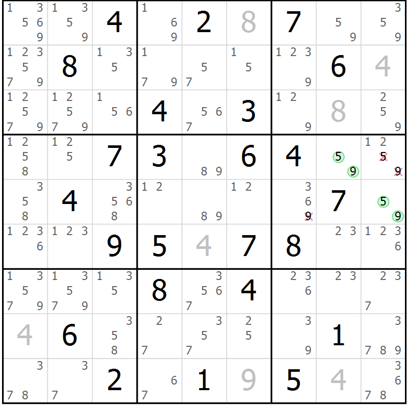 Position des candidats pour la solution de la Gr 47 page 50 du magazine de sudoku Maestro n° 094