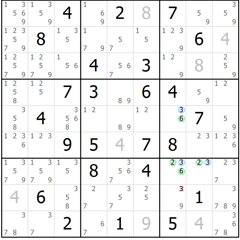 Position des candidats pour la solution de la Gr 47 page 50 du magazine de sudoku Maestro n° 094