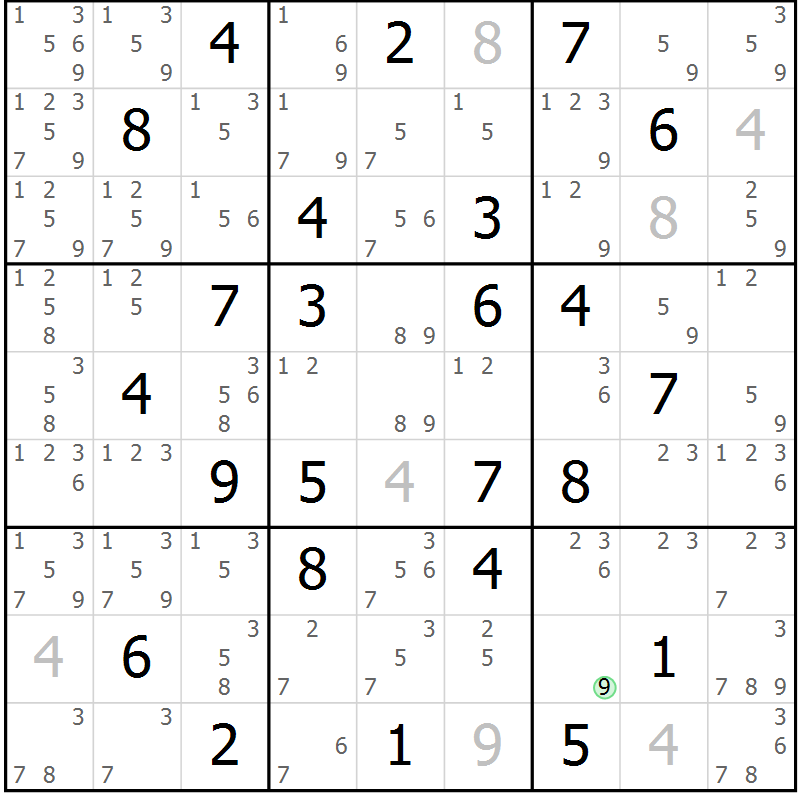 Position des candidats pour la solution de la Gr 47 page 50 du magazine de sudoku Maestro n° 094