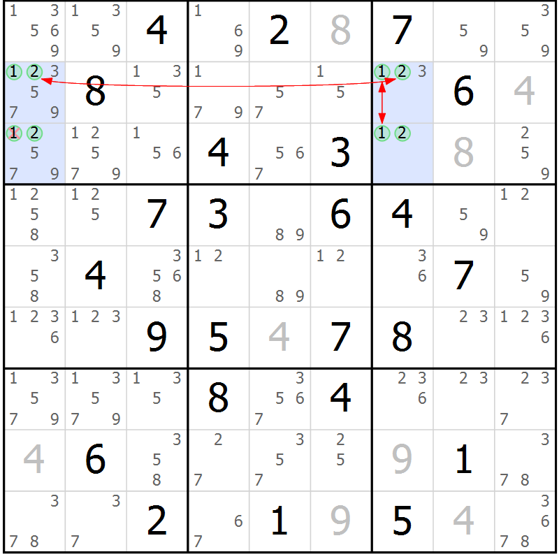 Position des candidats pour la solution de la Gr 47 page 50 du magazine de sudoku Maestro n° 094