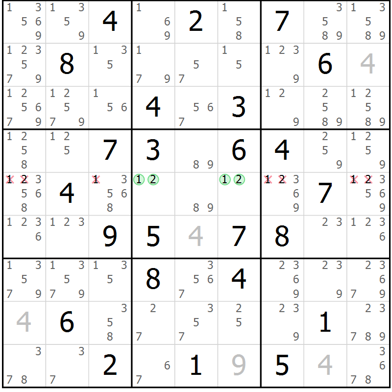 Position des candidats pour la solution de la Gr 47 page 50 du magazine de sudoku Maestro n° 094