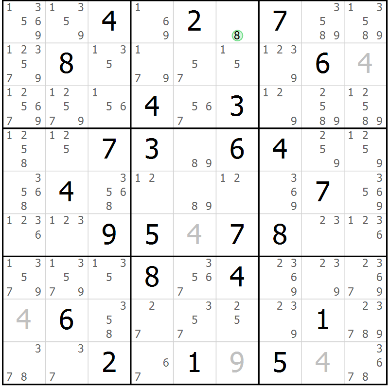 Position des candidats pour la solution de la Gr 47 page 50 du magazine de sudoku Maestro n° 094
