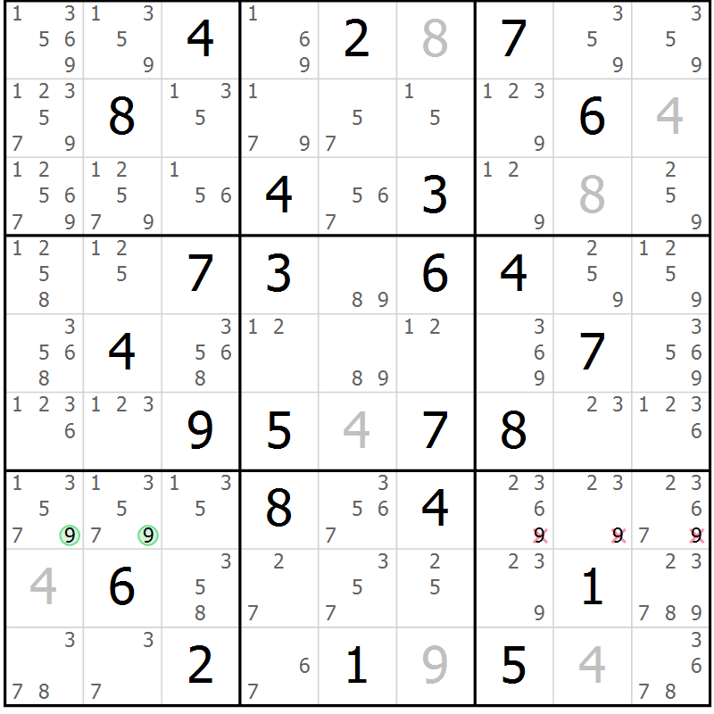 Position des candidats pour la solution de la Gr 47 page 50 du magazine de sudoku Maestro n° 094