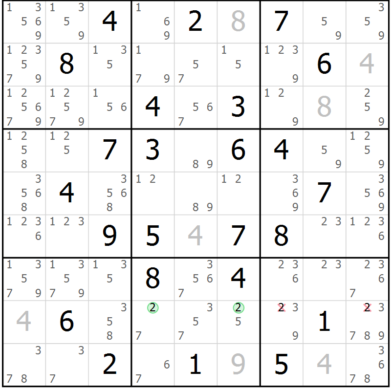 Position des candidats pour la solution de la Gr 47 page 50 du magazine de sudoku Maestro n° 094