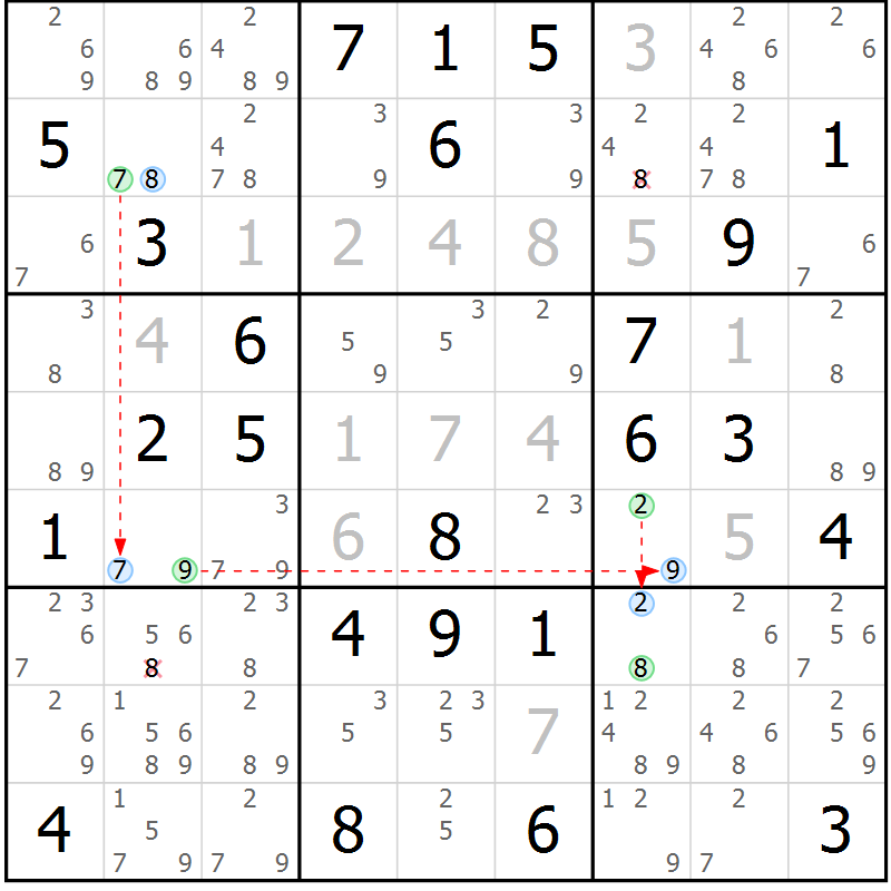 Position des candidats pour la solution de la Gr 48 page 51 du magazine de sudoku Maestro n° 094