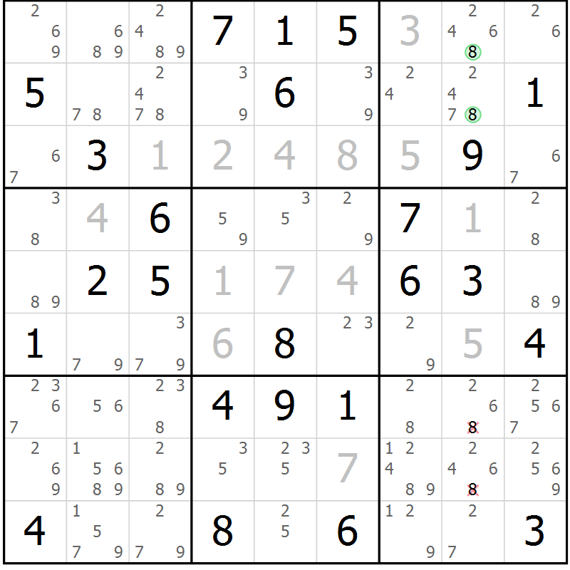 Position des candidats pour la solution de la Gr 48 page 51 du magazine de sudoku Maestro n° 094