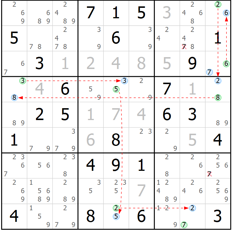 Position des candidats pour la solution de la Gr 48 page 51 du magazine de sudoku Maestro n° 094