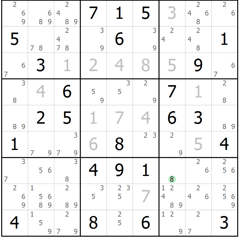 Position des candidats pour la solution de la Gr 48 page 51 du magazine de sudoku Maestro n° 094