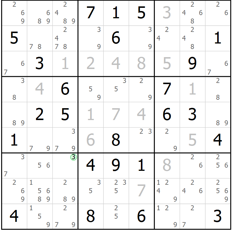 Position des candidats pour la solution de la Gr 48 page 51 du magazine de sudoku Maestro n° 094