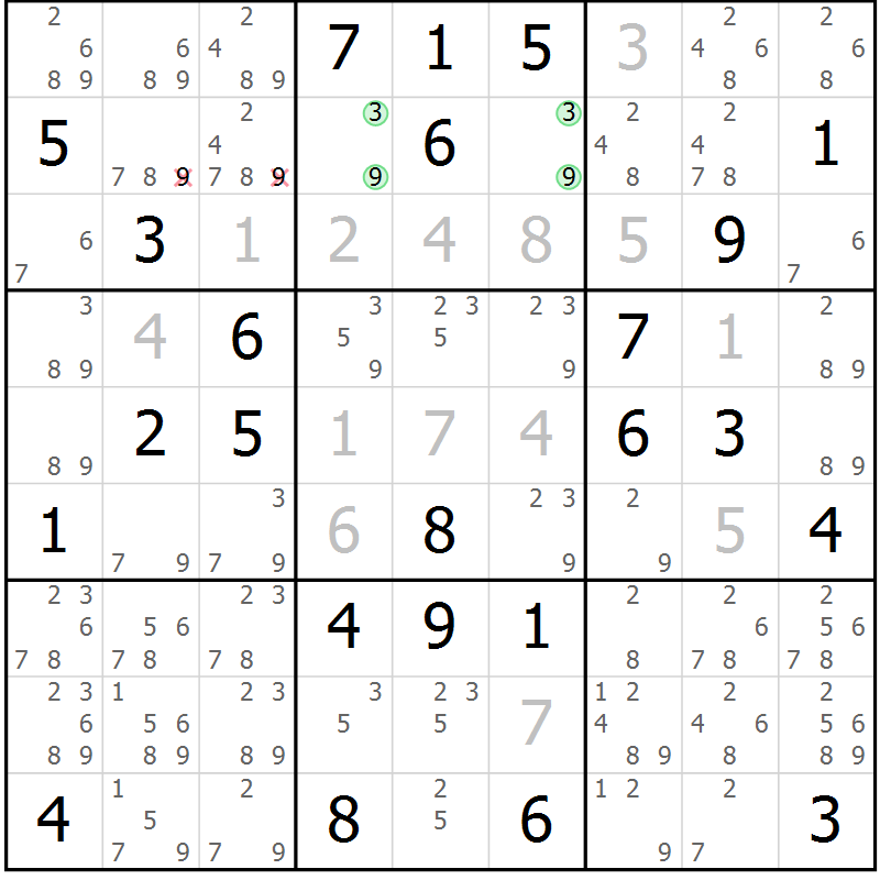 Position des candidats pour la solution de la Gr 48 page 51 du magazine de sudoku Maestro n° 094