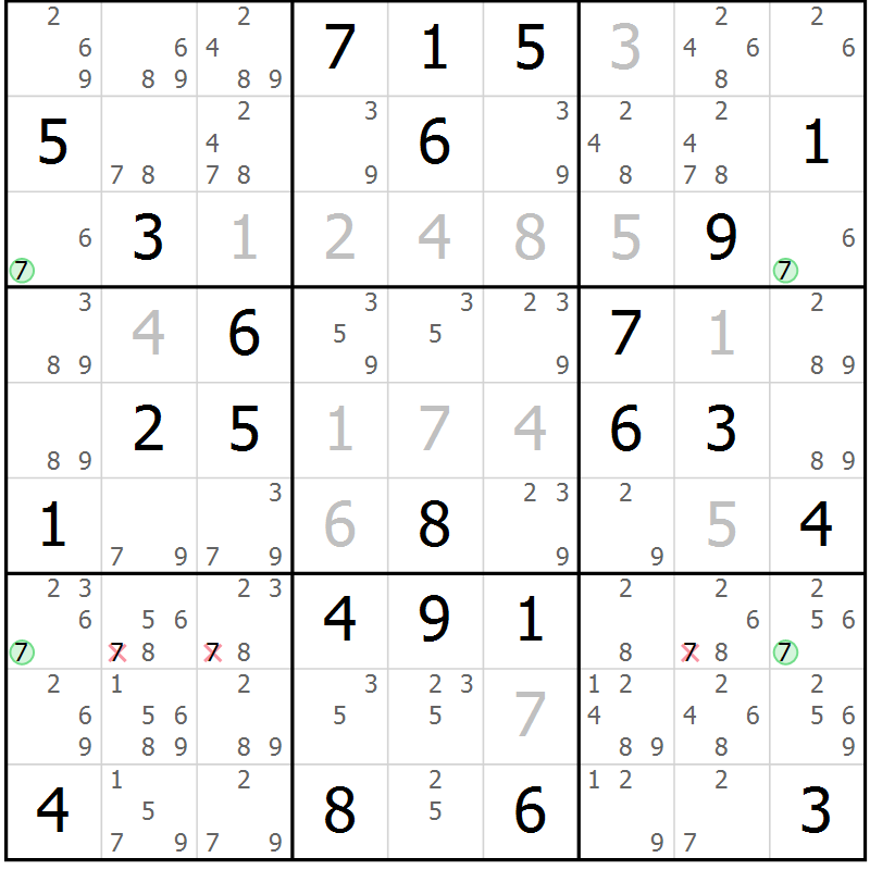 Position des candidats pour la solution de la Gr 48 page 51 du magazine de sudoku Maestro n° 094