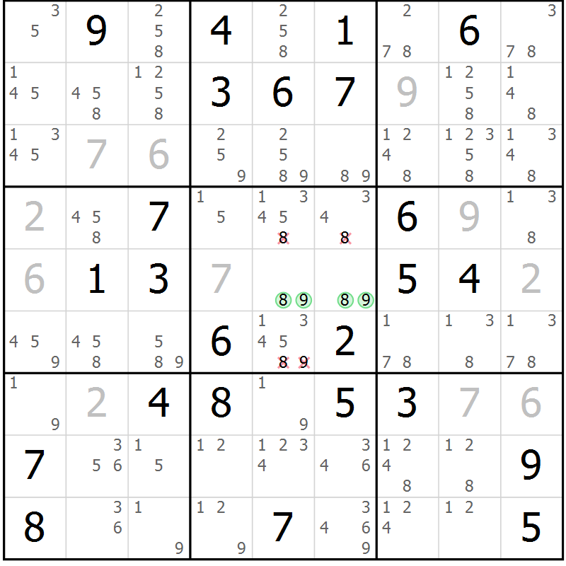 Position des candidats pour la solution de la Gr 49 page 52 du magazine de sudoku Maestro n° 094